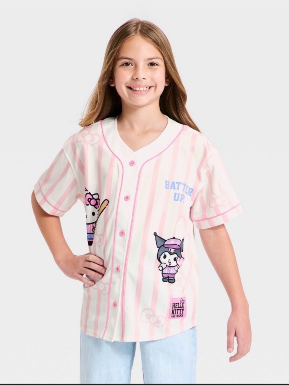 Hello Kitty Pink and White Striped Baseball Jersey